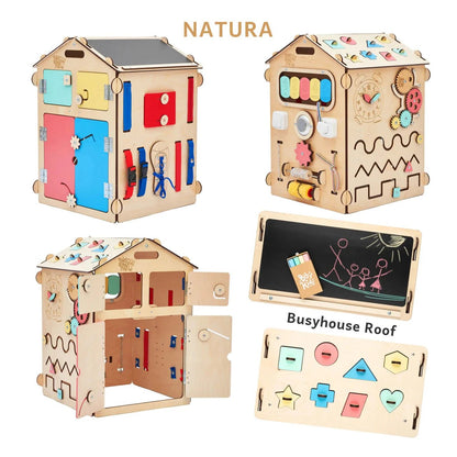 BusyBoard sensorisches Spielhaus Natura – Montessori Holzspielzeug mit über 30 Aktivitäten - BesonderesHoch2