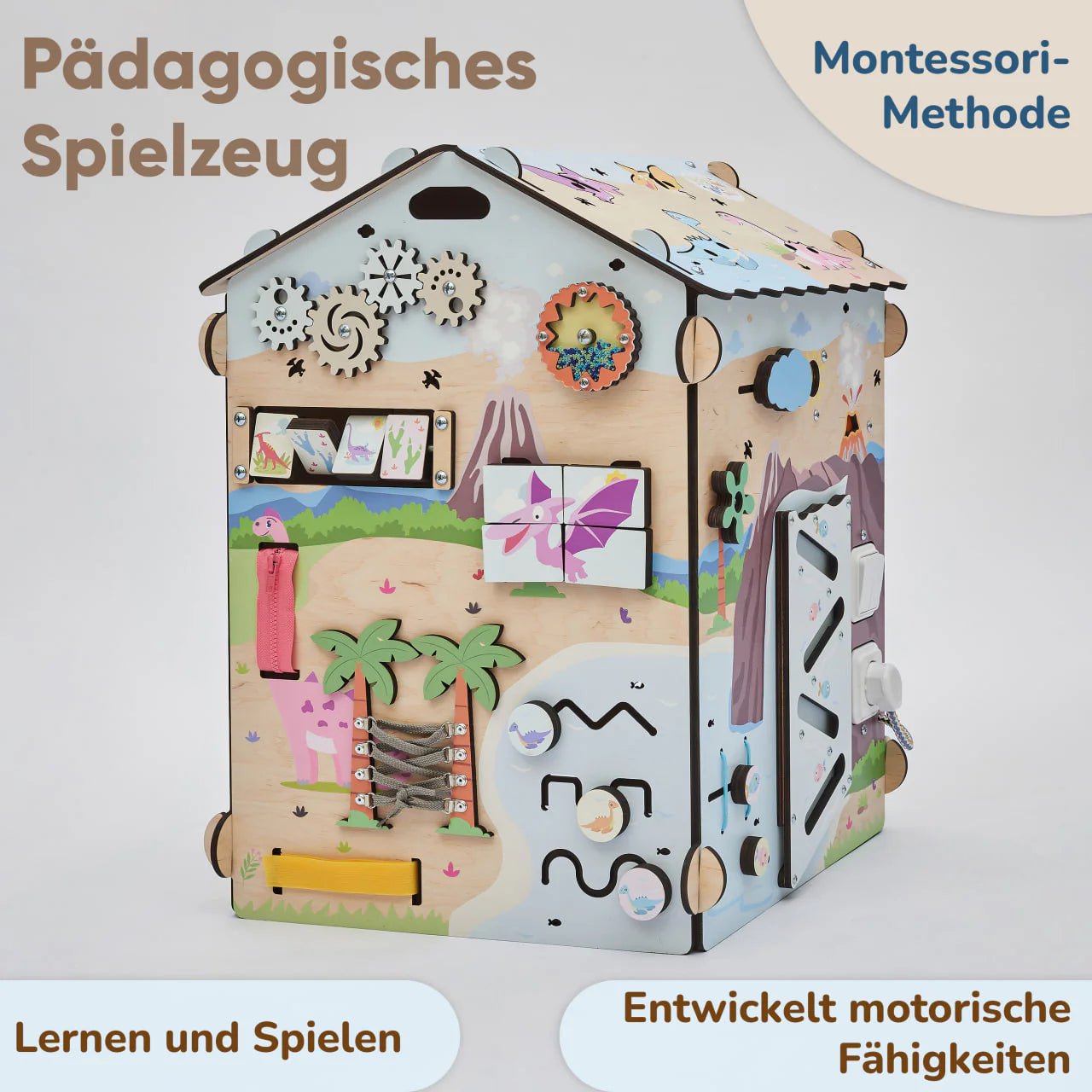 BusyBoard sensorisches Spielhaus Natura Pastell – Limitierte Montessori - Ausgabe mit über 30 Aktivitäten - BesonderesHoch2