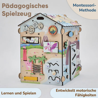 BusyBoard sensorisches Spielhaus Natura Pastell – Limitierte Montessori - Ausgabe mit über 30 Aktivitäten - BesonderesHoch2