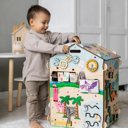 BusyBoard sensorisches Spielhaus Natura Pastell – Limitierte Montessori - Ausgabe mit über 30 Aktivitäten - BesonderesHoch2