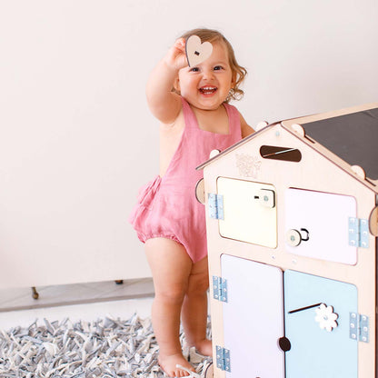 BusyBoard sensorisches Spielhaus Natura Pastell – Limitierte Montessori - Ausgabe mit über 30 Aktivitäten - BesonderesHoch2