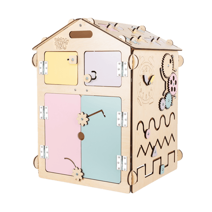 BusyBoard sensorisches Spielhaus Natura Pastell – Limitierte Montessori - Ausgabe mit über 30 Aktivitäten - BesonderesHoch2