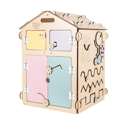 BusyBoard sensorisches Spielhaus Natura Pastell – Limitierte Montessori - Ausgabe mit über 30 Aktivitäten - BesonderesHoch2