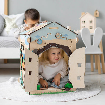 BusyBoard sensorisches Spielhaus Natura Pastell – Limitierte Montessori - Ausgabe mit über 30 Aktivitäten - BesonderesHoch2