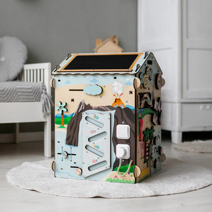 BusyBoard sensorisches Spielhaus Natura Pastell – Limitierte Montessori - Ausgabe mit über 30 Aktivitäten - BesonderesHoch2