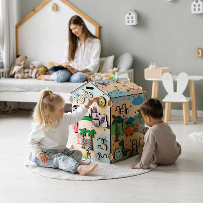 BusyBoard sensorisches Spielhaus Natura Pastell – Limitierte Montessori - Ausgabe mit über 30 Aktivitäten - BesonderesHoch2