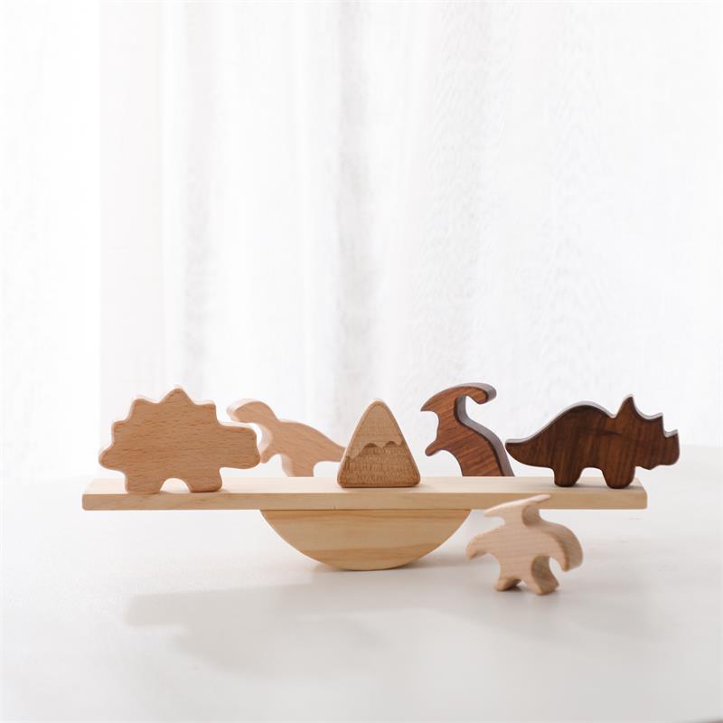 Dinosaurier Block Balancierspiel aus Holz – Multifunktionales Fädel - & Balance - Wippspielzeug - BesonderesHoch2
