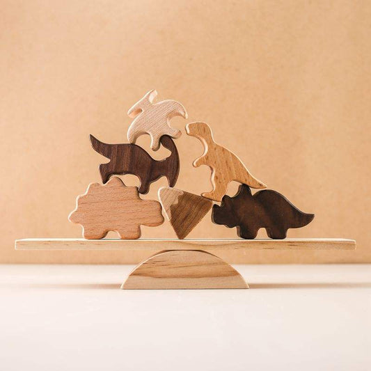 Dinosaurier Block Balancierspiel aus Holz – Multifunktionales Fädel - & Balance - Wippspielzeug - BesonderesHoch2