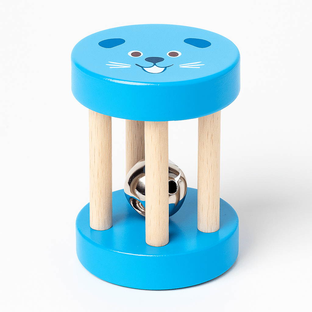 Farbige Montessori Kinder Holzrassel - Handglocke mit Kugel – Musikinstrument & Lernspielzeug ab 2 Jahre - BesonderesHoch2