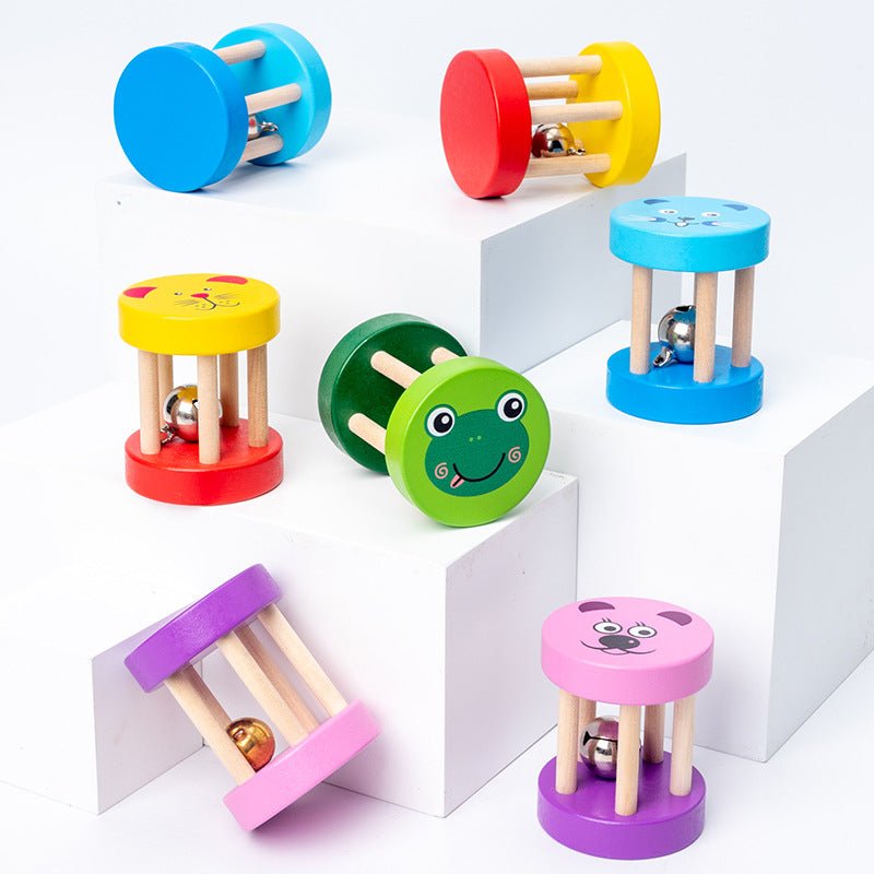 Farbige Montessori Kinder Holzrassel - Handglocke mit Kugel – Musikinstrument & Lernspielzeug ab 2 Jahre - BesonderesHoch2