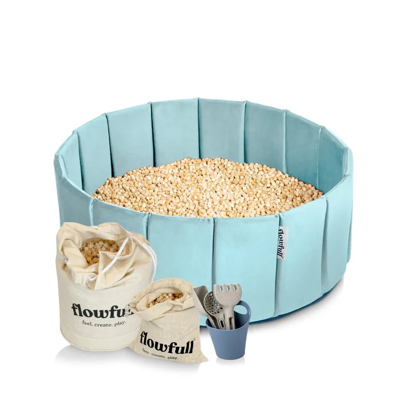 Flowfull® Indoor Würfel - Sandkasten SET (Becken + Holzwürfel) - BesonderesHoch2