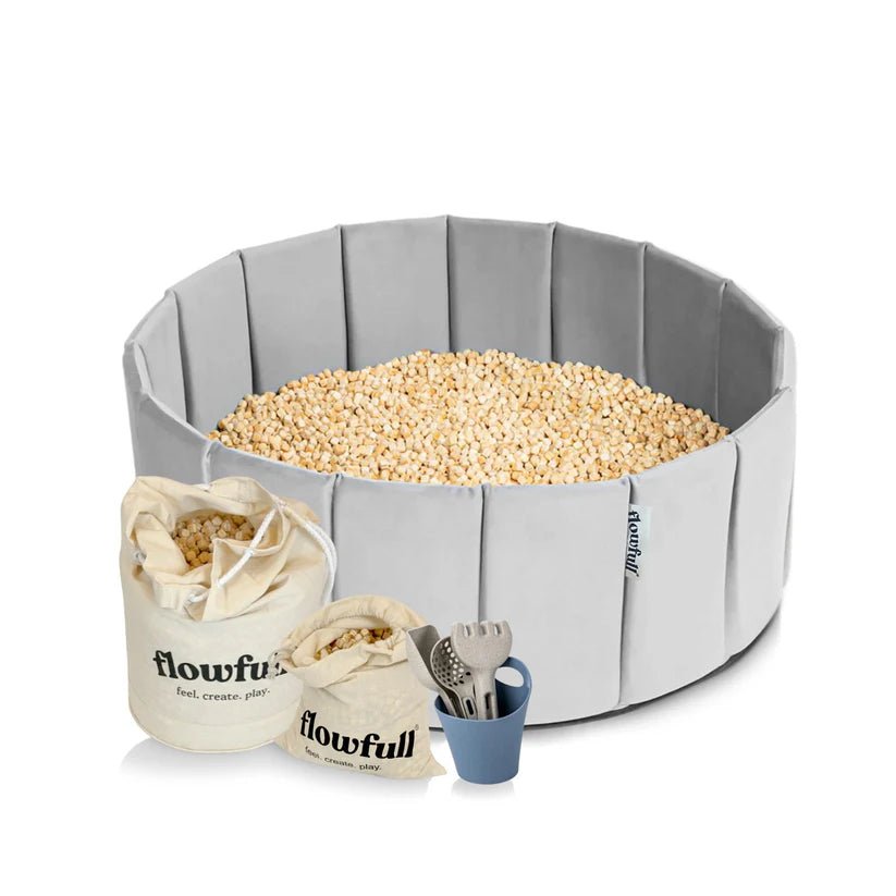 Flowfull® Indoor Würfel - Sandkasten SET (Becken + Holzwürfel) - BesonderesHoch2