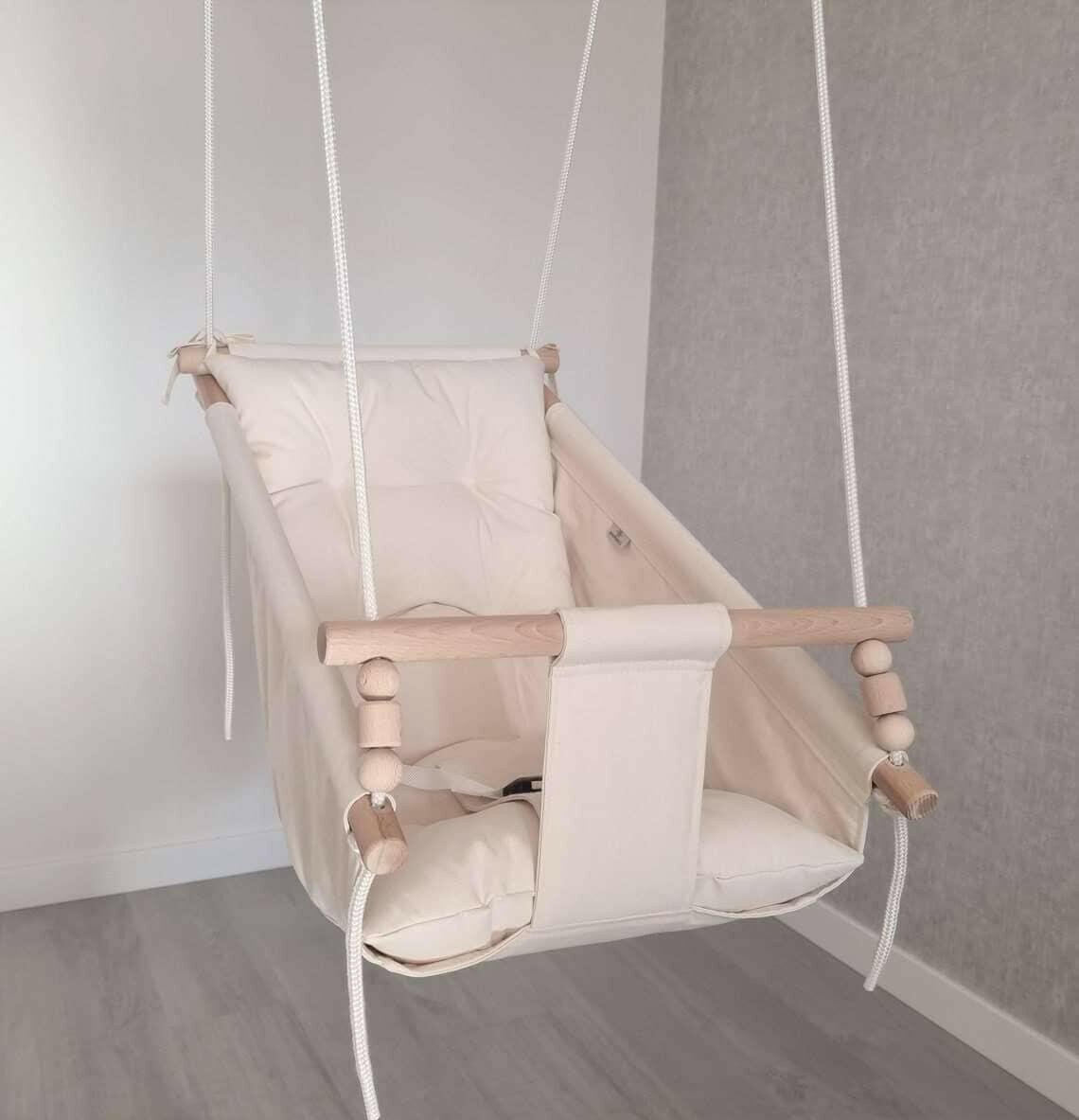 Große Babyschaukel Hängematte aus Baumwolle, creme weiß - BesonderesHoch2