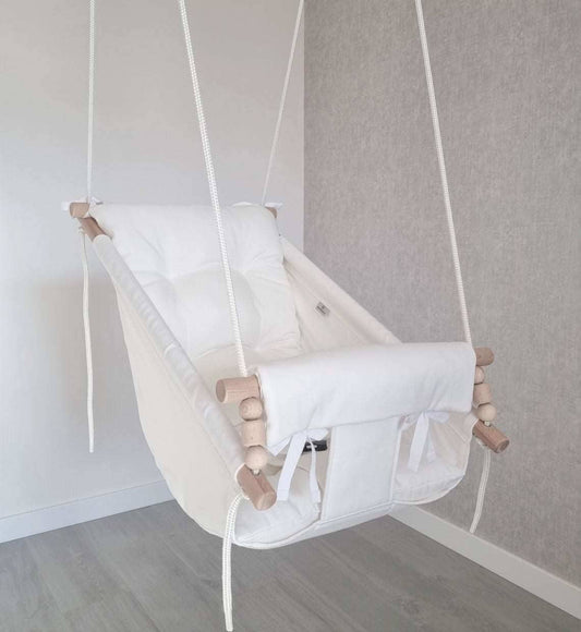 Große Babyschaukel Hängematte aus Baumwolle, weiß Pumpur 