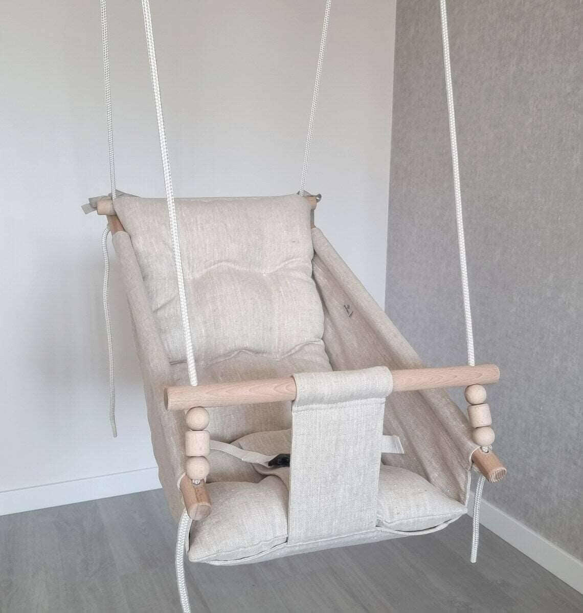 Große Babyschaukel Hängematte aus Leinen, beige Pumpur 