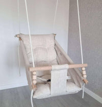 Große Babyschaukel Hängematte aus Leinen, beige Pumpur 