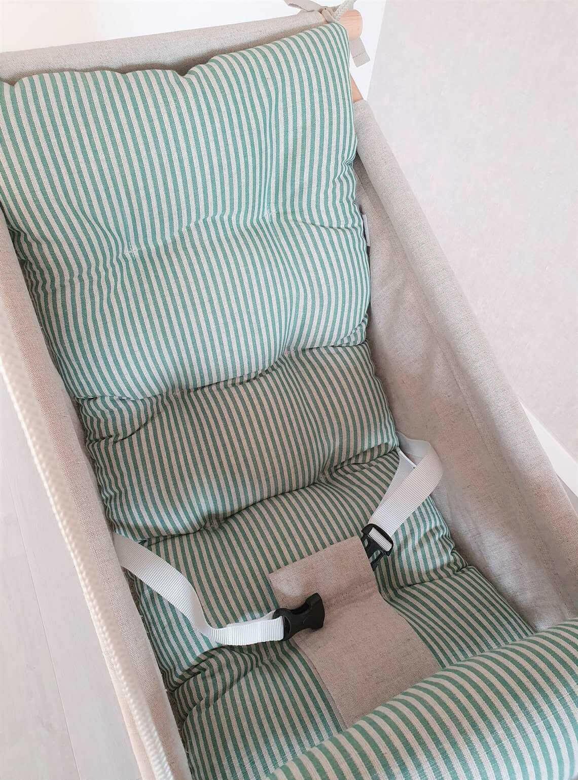 Große Babyschaukel Hängematte aus Leinen, grün gestreift - BesonderesHoch2