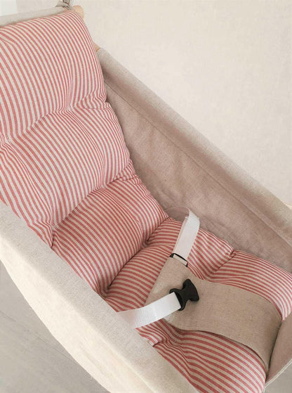 Große Babyschaukel Hängematte aus Leinen, rot gestreift - BesonderesHoch2