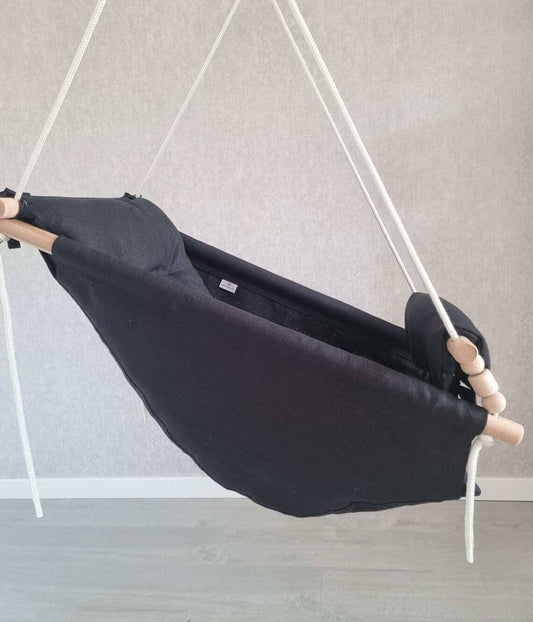 Large baby swing hammock made of linen, black