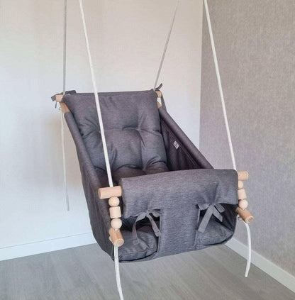 Große Babyschaukel Hängematte aus Polyester wetterfest, dunkelgrau - BesonderesHoch2