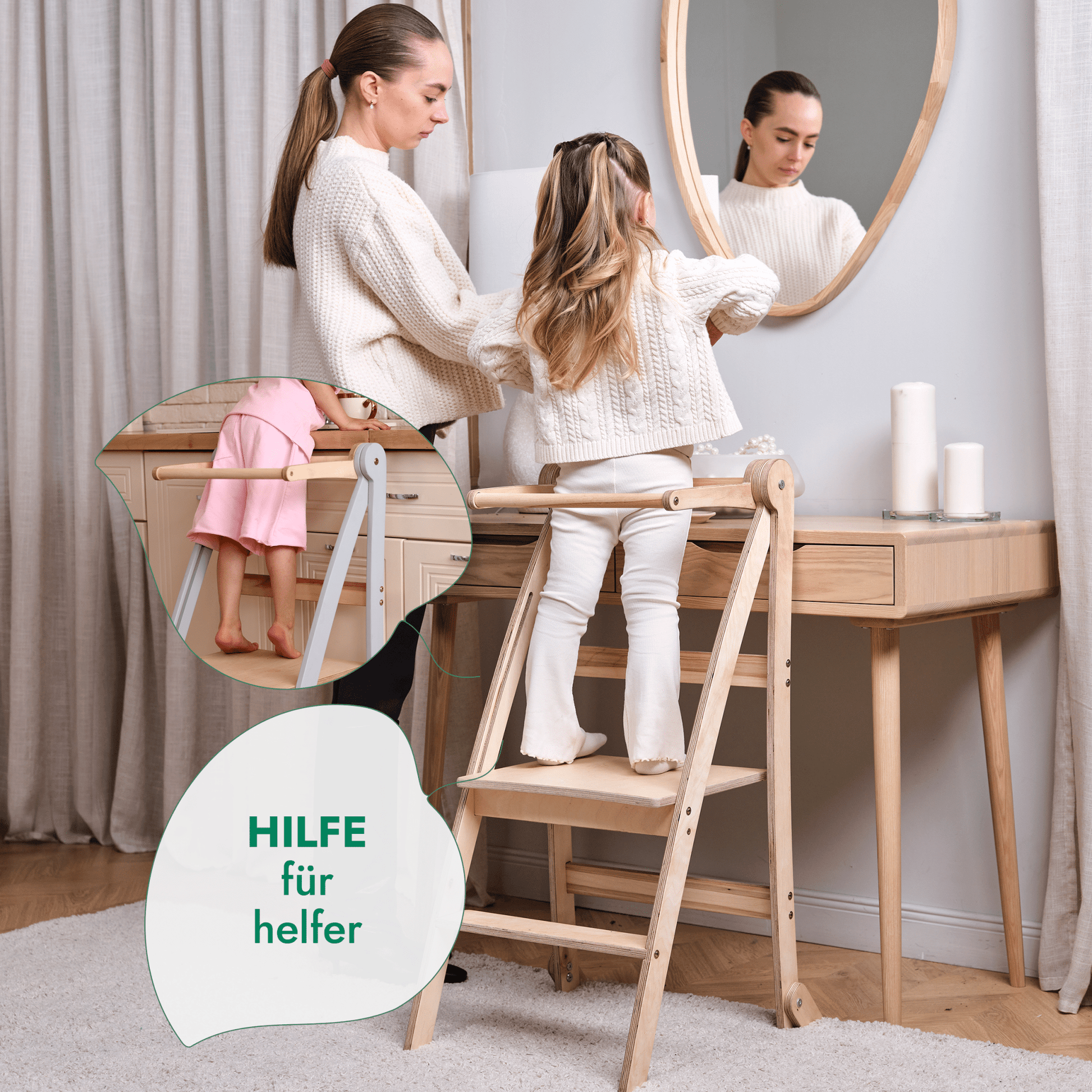 Holz Lernleiter Montessori: Hocker für Kinder - Beige - BesonderesHoch2