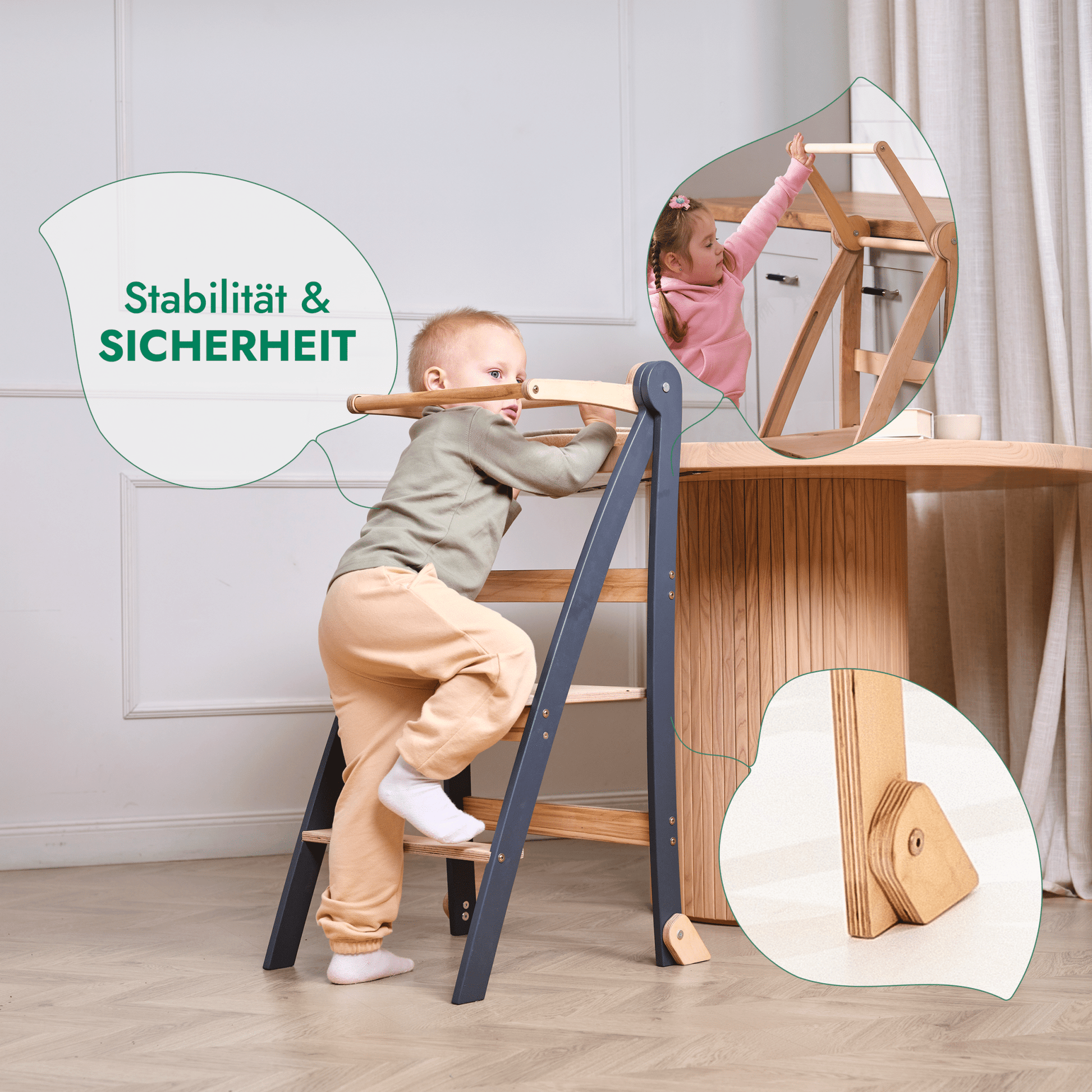 Holz Lernleiter Montessori: Hocker für Kinder - Grau - BesonderesHoch2