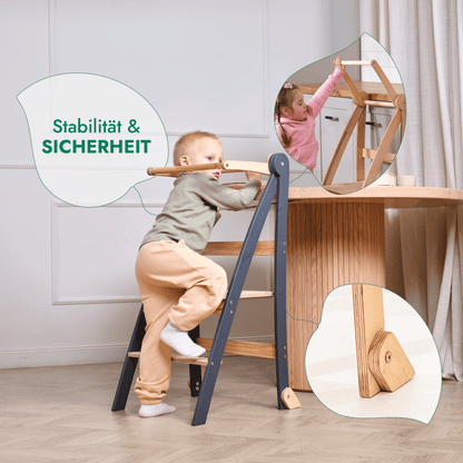 Holz Lernleiter Montessori: Hocker für Kinder - Grau - BesonderesHoch2