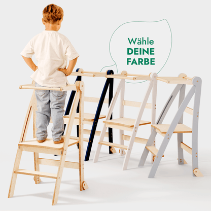 Holz Lernleiter Montessori: Hocker für Kinder - Grau - BesonderesHoch2