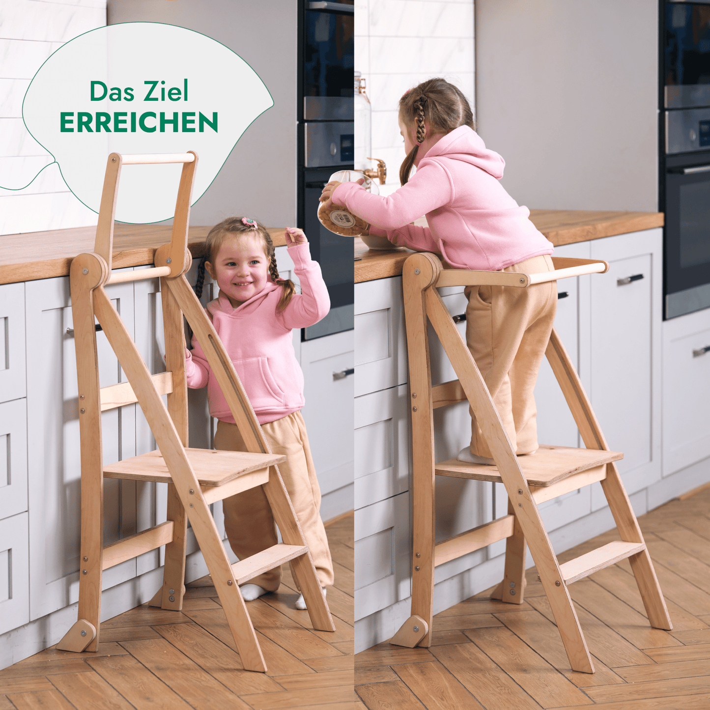 Holz Lernleiter Montessori: Hocker für Kinder - Graphit