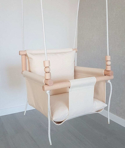 Babyschaukel aus Baumwolle, weiß creme, Hohe Rückenlehne - besondereshoch2