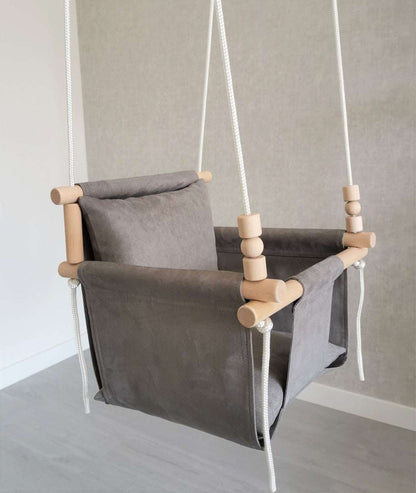 Babyschaukel aus NUBUCK, Grau, Hohe Rückenlehne - besondereshoch2