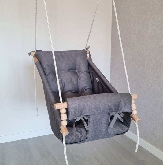 Große Babyschaukel aus Polyester wetterfest, dungelgrau - besondereshoch2
