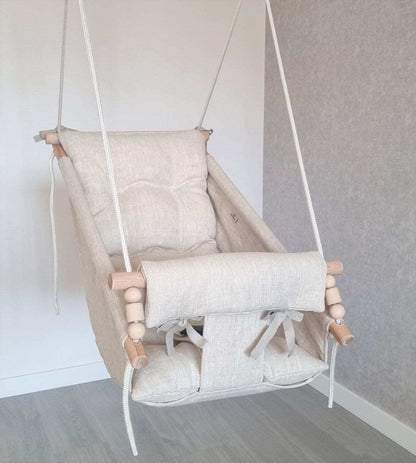 Große Babyschaukel aus Leinen, beige - besondereshoch2