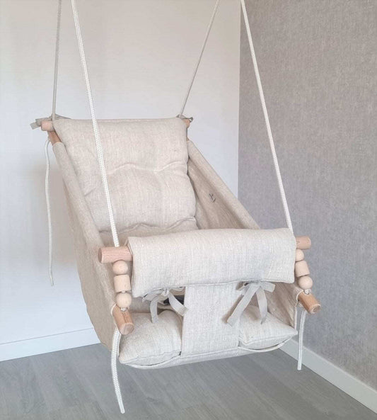 Große Babyschaukel aus Leinen, beige - besondereshoch2