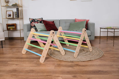 Kletterdreieck Set, Kletterbogen, Rutsche, Pikler Dreieck - pastell - natur - besondereshoch2