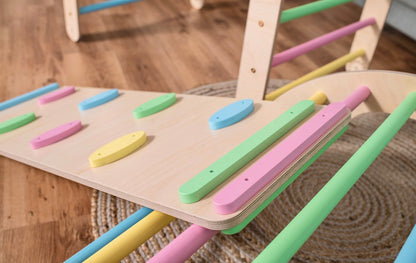 Kletterdreieck Set, Kletterbogen, Rutsche, Pikler Dreieck - pastell - natur - besondereshoch2