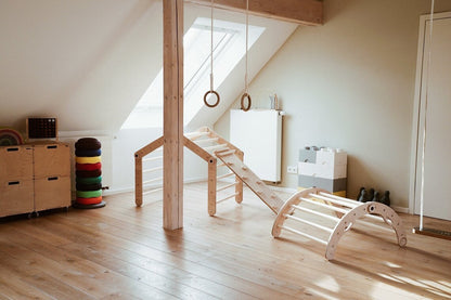 Kletterdreieck Set, Kletterbogen, Rutsche, Pikler Dreieck - pastell - natur - besondereshoch2