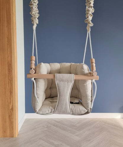 Premium Babyschaukel aus Leinen, Natur, Streifen - besondereshoch2