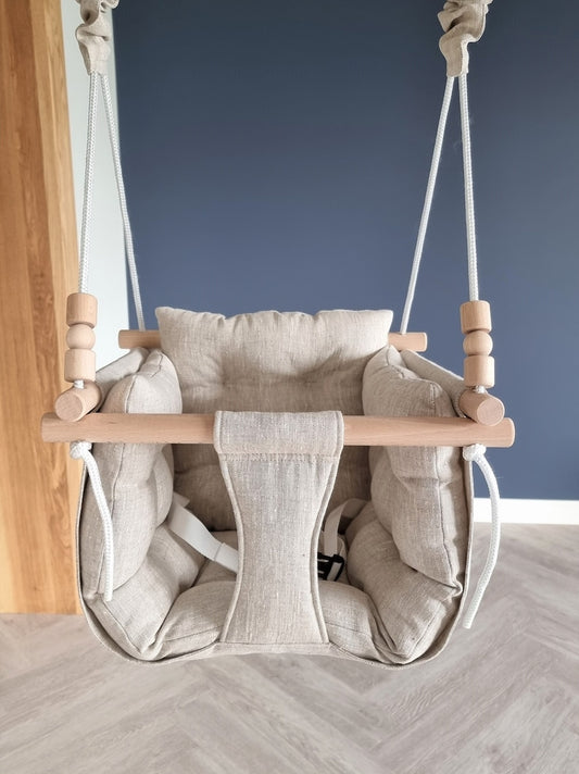 Premium Babyschaukel aus Leinen, Natur, Melange - besondereshoch2