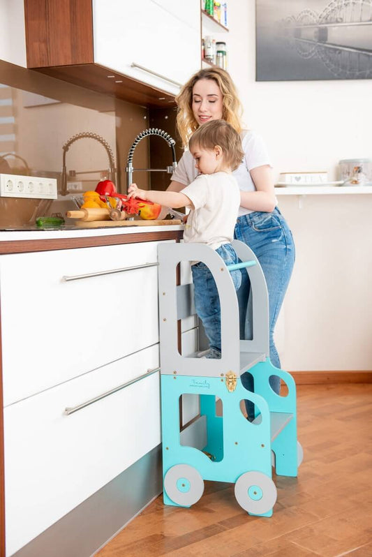 Auto Lernturm, Küchenhelfer, Learning Tower, Montessori Turm, wandelbar, mehrfarbig - besondereshoch2