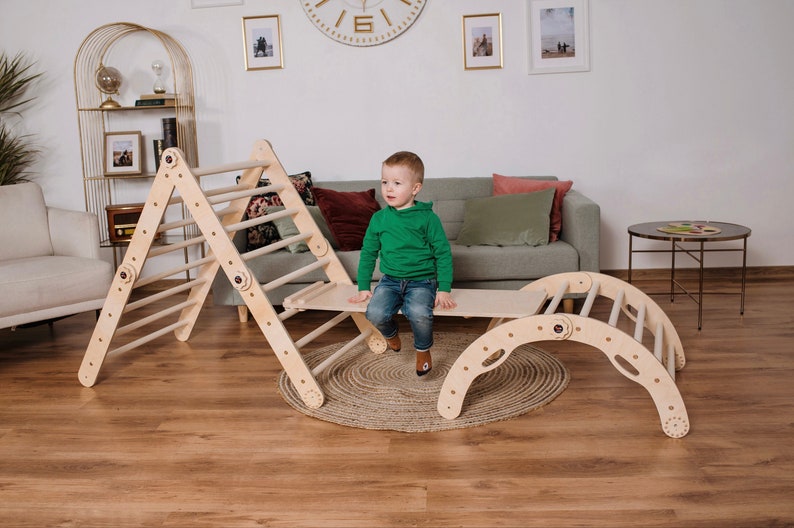 Kletterdreieck Set, Kletterbogen, Rutsche, Pikler Dreieck - pastell - natur - besondereshoch2