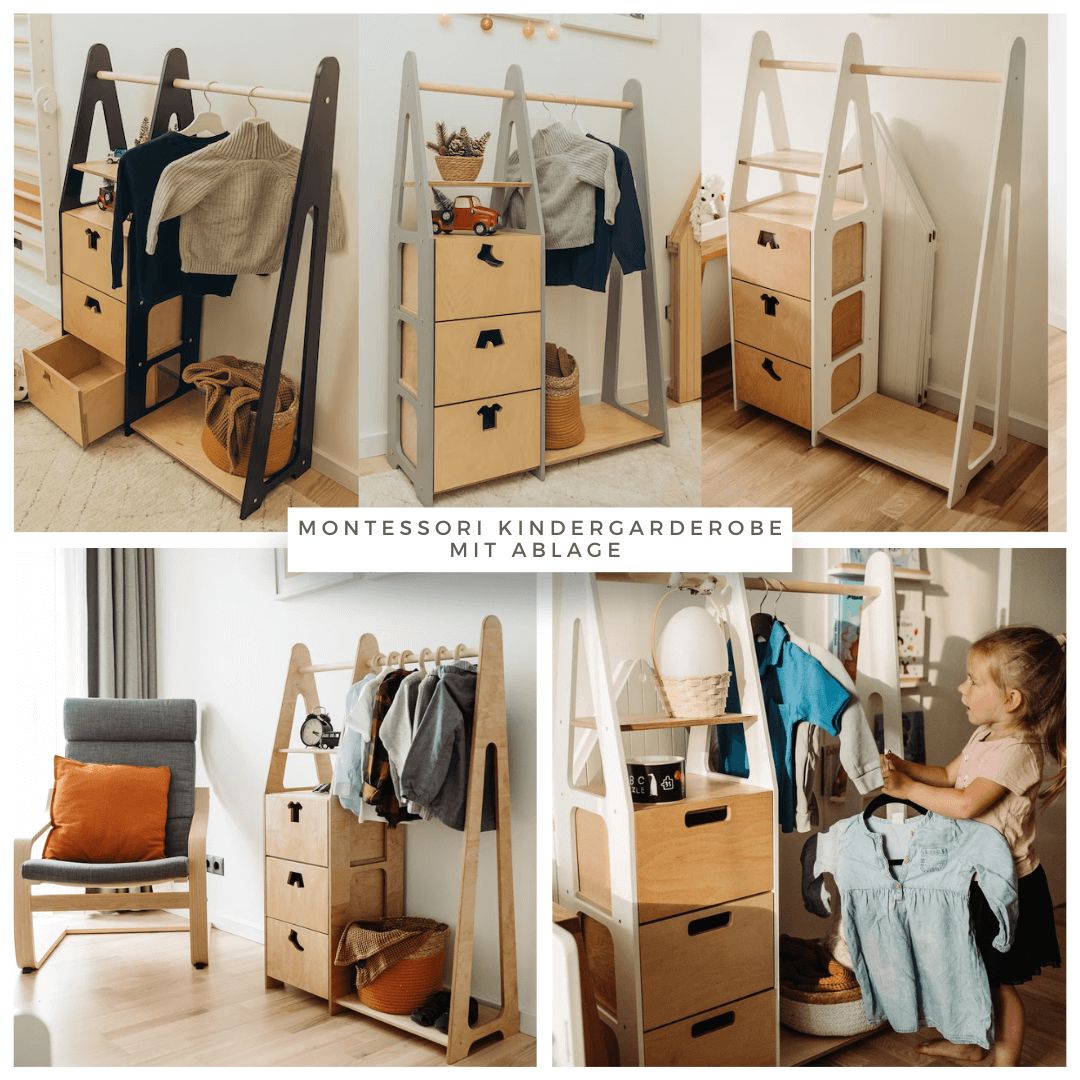 Kindergarderobe mit Ablage, Montessori Möbel, Kleiderschrank - BesonderesHoch2