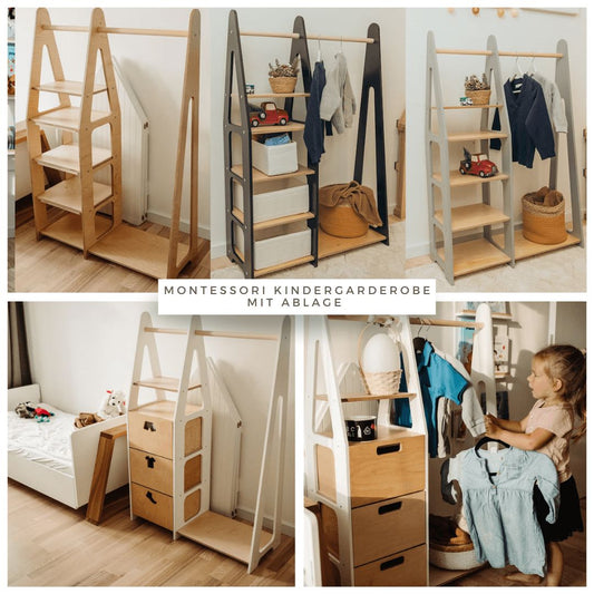Kindergarderobe mit Ablage, Montessori Möbel, Kleiderschrank