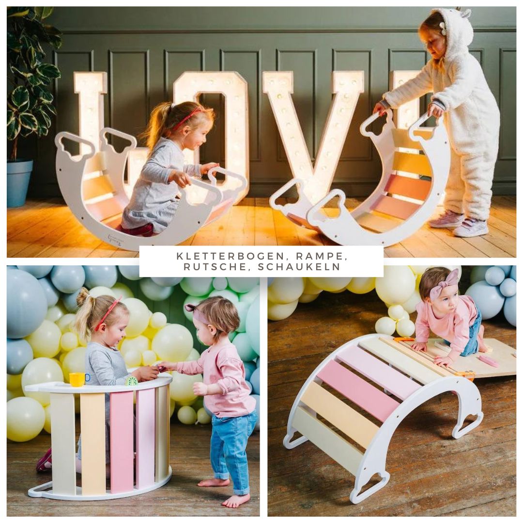 Kletterbogen mit Rutsche, Pikler Art, Montessori, Rampe, Schaukeln - BesonderesHoch2