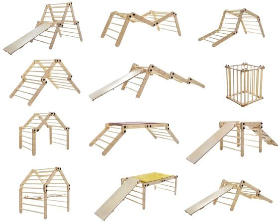 Kletterdreieck Set 3 in 1 mit Rutsche - Pikler Dreieck mit Rampe - BesonderesHoch2