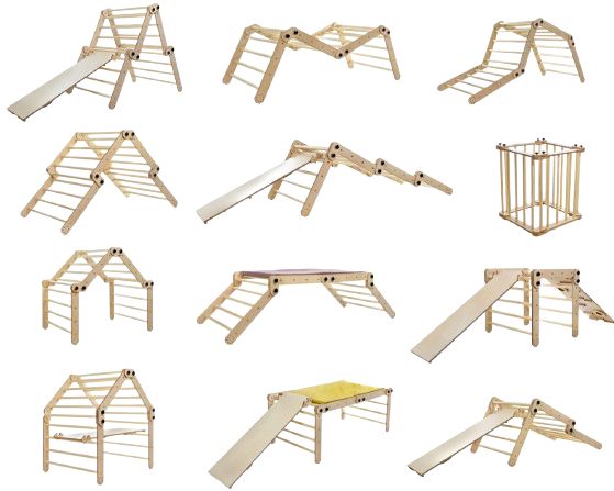 Kletterdreieck Set 3 in 1 mit Rutsche - Pikler Dreieck mit Rampe Luula 