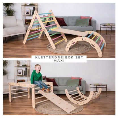 Kletterdreieck Set Maxi, Kletterbogen, Rutsche, Pikler Dreieck, Wandelbar - BesonderesHoch2