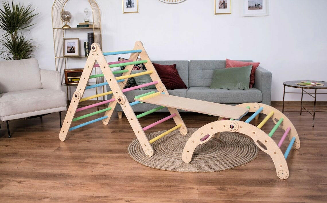 Kletterdreieck Set Maxi, Kletterbogen, Rutsche, Pikler Dreieck, Wandelbar - BesonderesHoch2