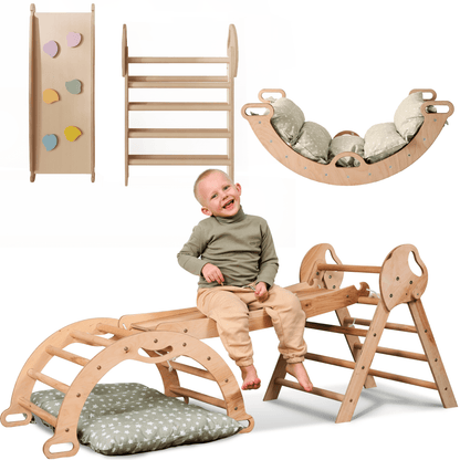 Montessori 4in1 Kletterdreieck für Babys: Pikler - Dreieck, Kletterbogen, Rutschbrett und Kissen für Kleinkinder (1–3 Jahre) - BesonderesHoch2