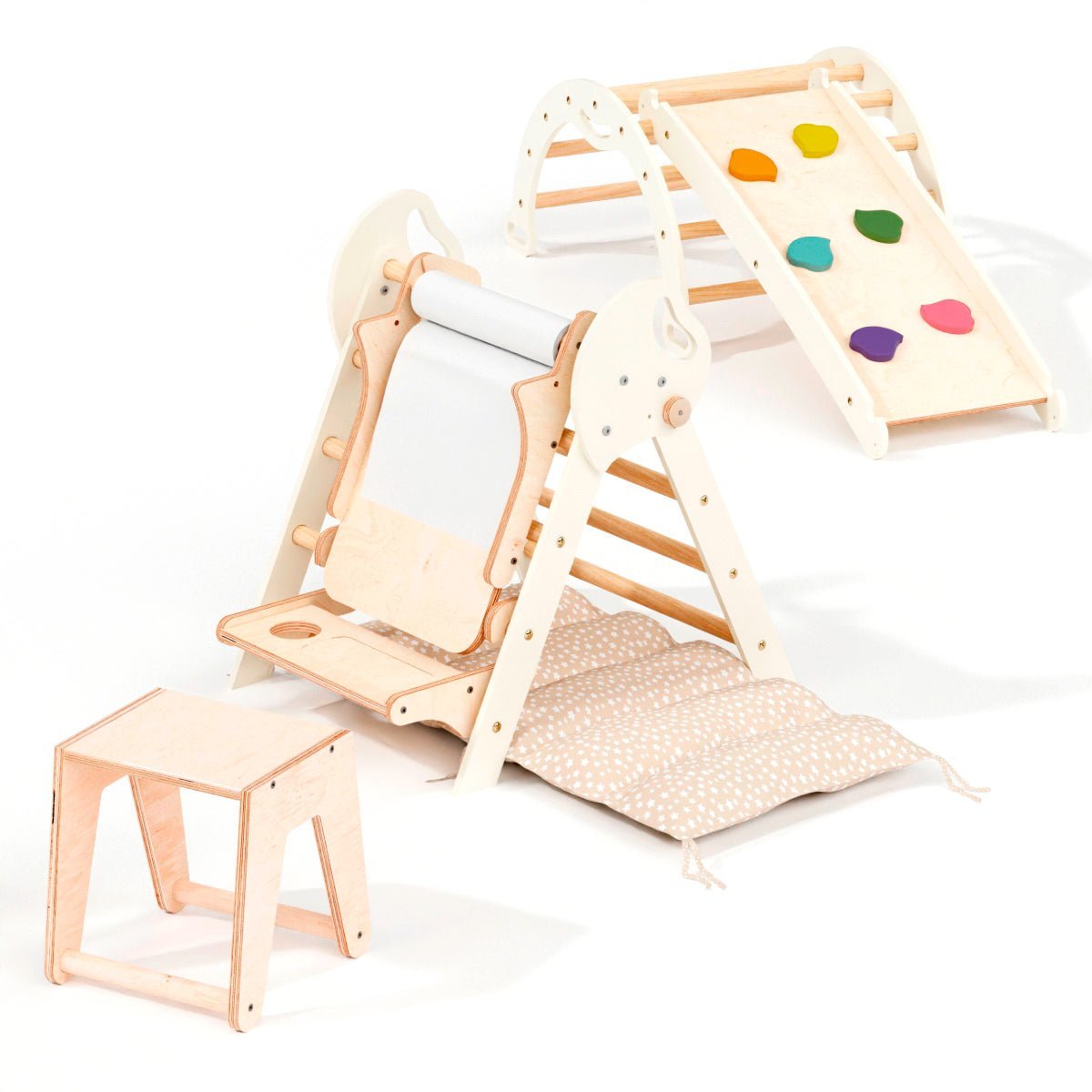 Montessori 4in1 Kletterdreieck für Babys: Pikler - Dreieck, Kletterbogen, Rutschbrett und Kissen für Kleinkinder (1–3 Jahre) - BesonderesHoch2